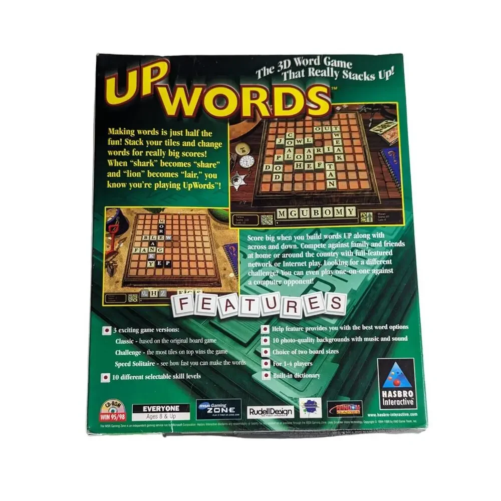 Vintage 1999 Up Words PC Cd-Rom By Hasbro Interactive 3-D Word Game New/Sealed